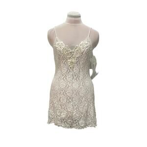 NWT VINTAGE Deadstock White Wedding Lace Stretch Mini Slip Dress SMALL Bridal